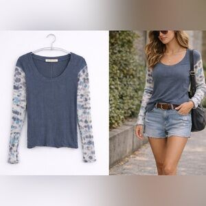We The Free Free People Thermal Top Tie Dye Sleeves Boho Ribbed Long Sleeve